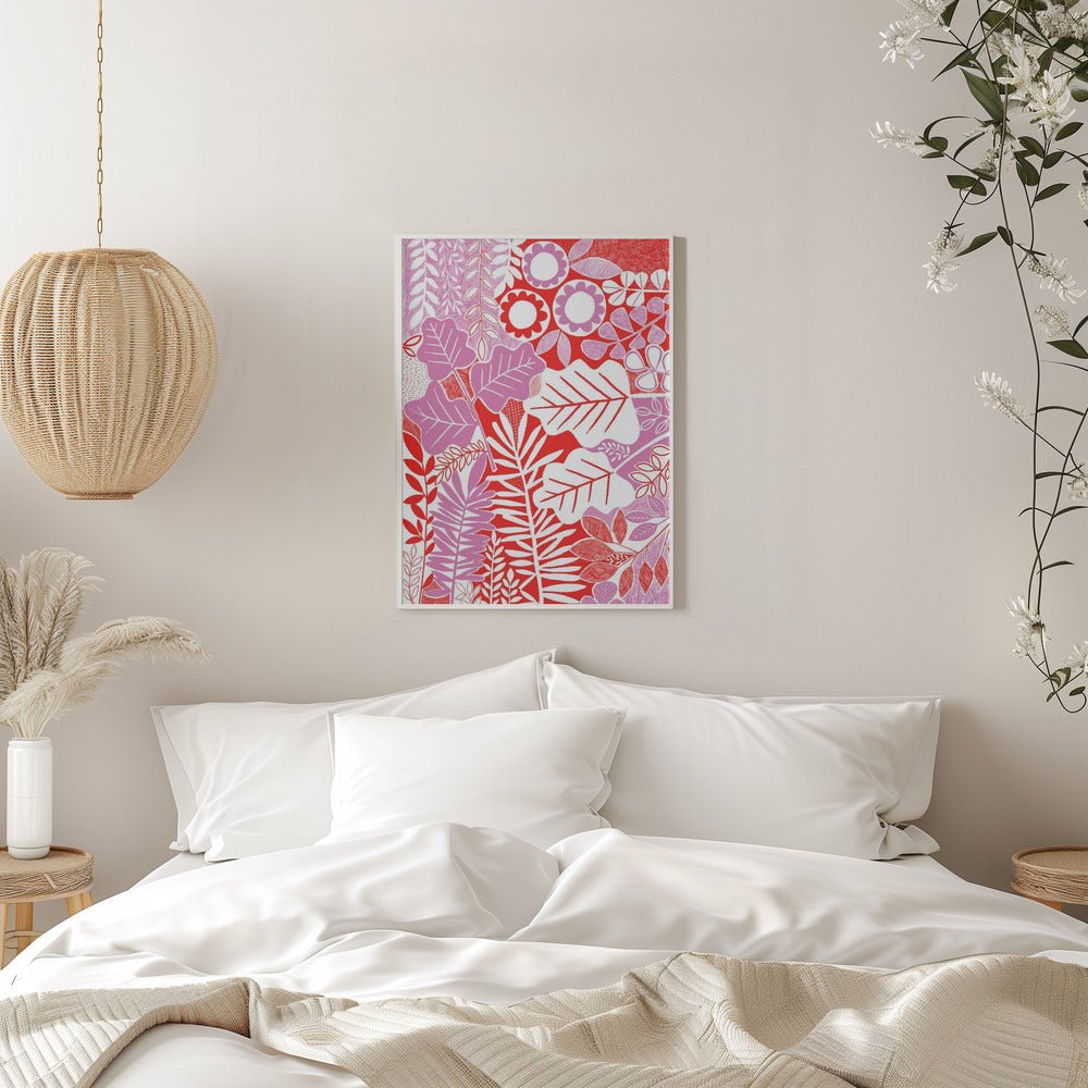 Modern Botanical Lavender &amp;amp; Red - Stretched Canvas, Poster or Fine Art Print - I Heart Wall Art - Poster Print, Canvas Print or Framed Art Print