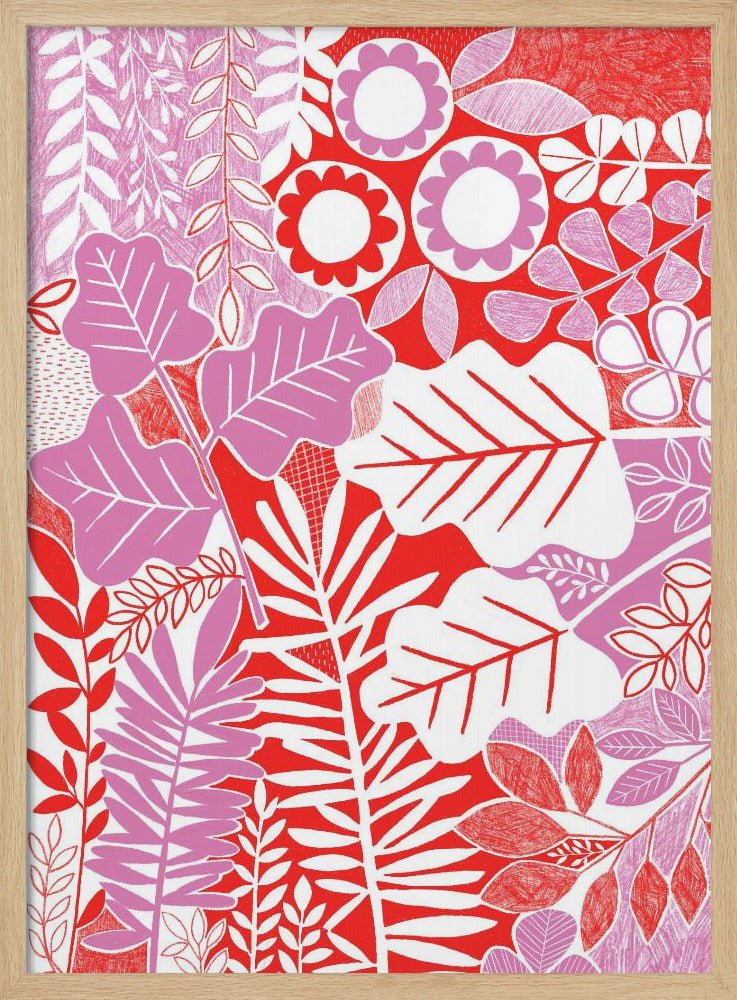 Modern Botanical Lavender &amp;amp; Red - Stretched Canvas, Poster or Fine Art Print - I Heart Wall Art - Poster Print, Canvas Print or Framed Art Print