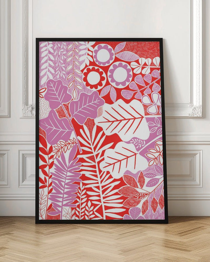 Modern Botanical Lavender &amp;amp; Red - Stretched Canvas, Poster or Fine Art Print - I Heart Wall Art - Poster Print, Canvas Print or Framed Art Print