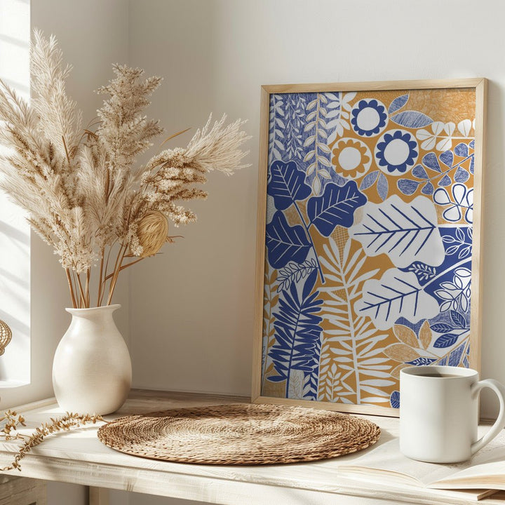 Modern Botanical Mustard &amp;amp; Cornflower - Stretched Canvas, Poster or Fine Art Print - I Heart Wall Art - Poster Print, Canvas Print or Framed Art Print