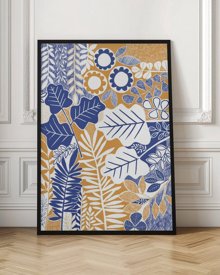 Modern Botanical Mustard &amp;amp; Cornflower - Stretched Canvas, Poster or Fine Art Print - I Heart Wall Art - Poster Print, Canvas Print or Framed Art Print