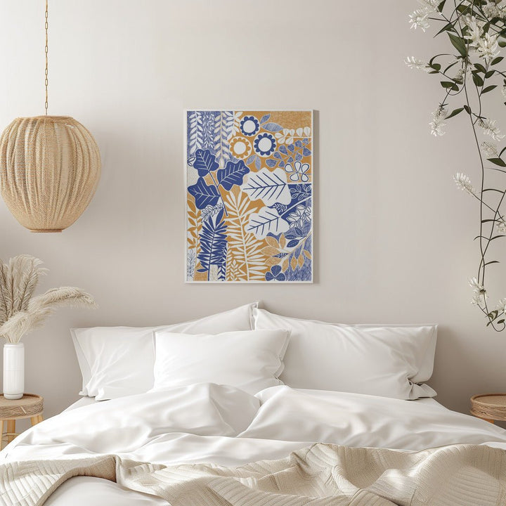 Modern Botanical Mustard &amp;amp; Cornflower - Stretched Canvas, Poster or Fine Art Print - I Heart Wall Art - Poster Print, Canvas Print or Framed Art Print