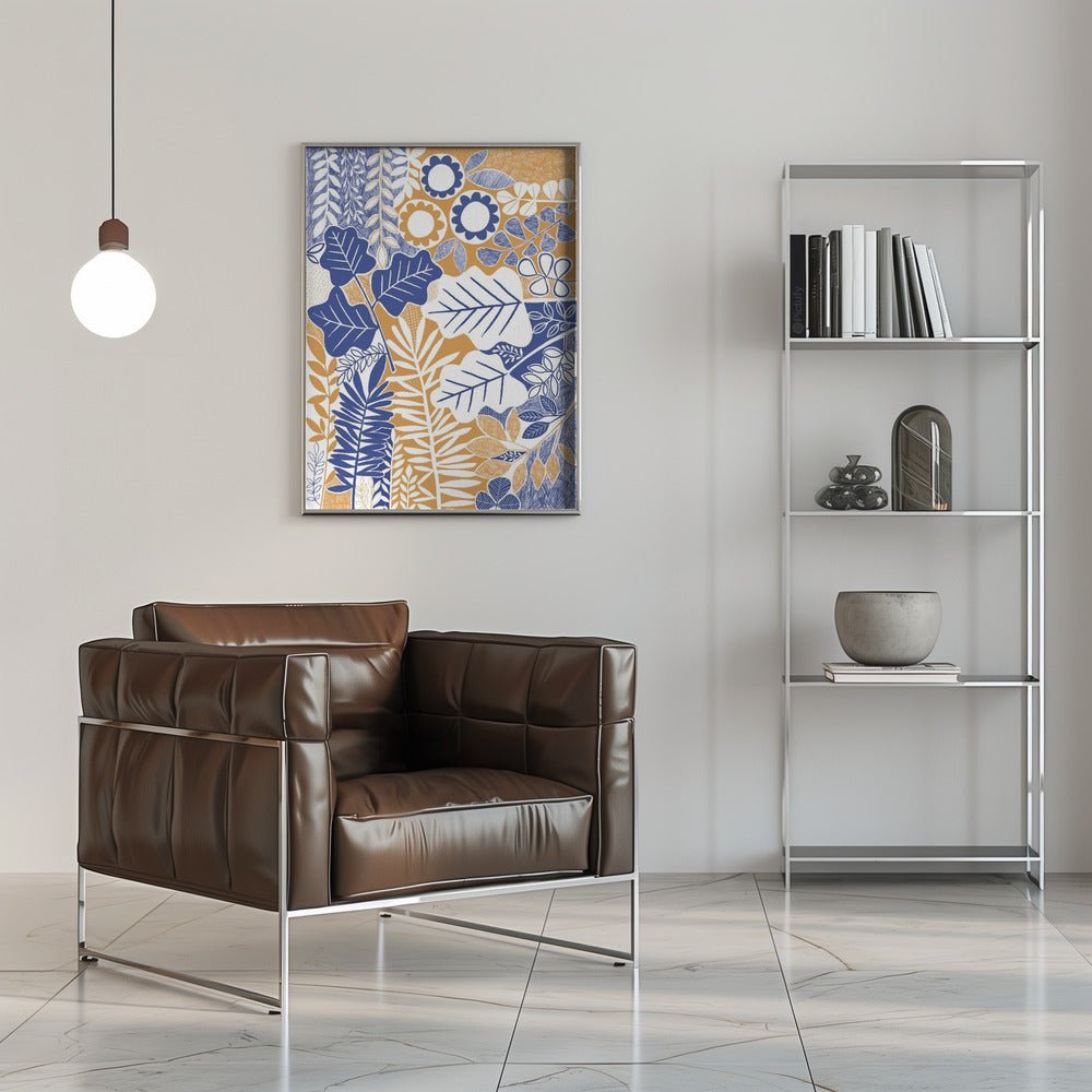 Modern Botanical Mustard &amp;amp; Cornflower - Stretched Canvas, Poster or Fine Art Print - I Heart Wall Art - Poster Print, Canvas Print or Framed Art Print