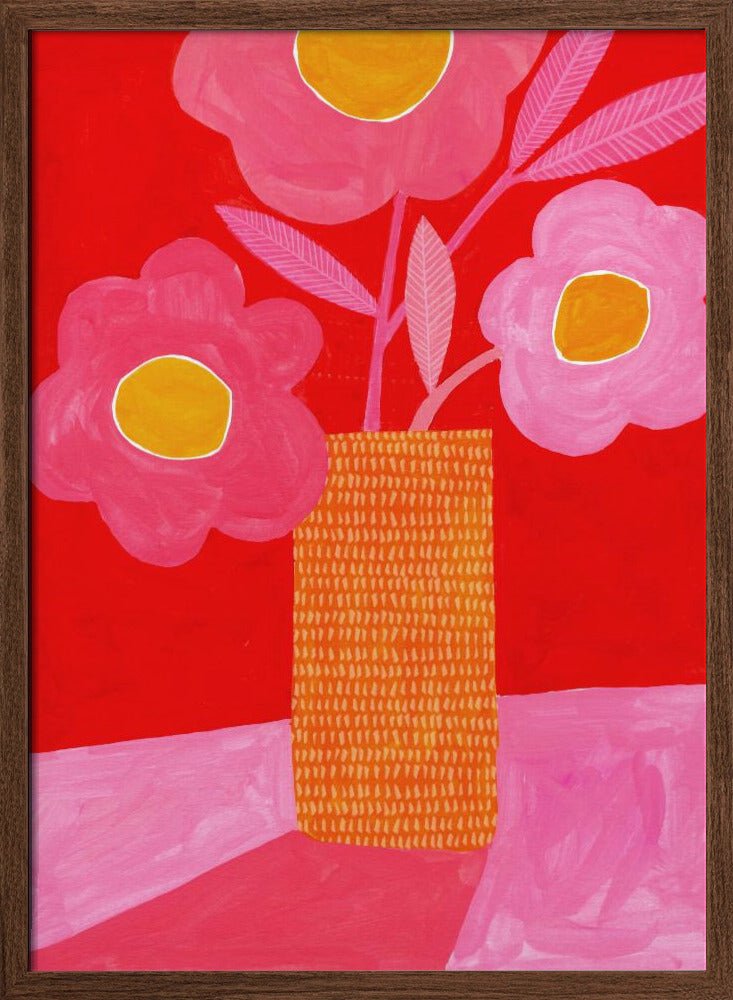 Modern Daisy Pink &amp;amp; Red - Stretched Canvas, Poster or Fine Art Print - I Heart Wall Art - Poster Print, Canvas Print or Framed Art Print