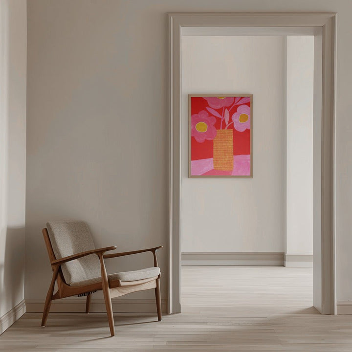 Modern Daisy Pink &amp;amp; Red - Stretched Canvas, Poster or Fine Art Print - I Heart Wall Art - Poster Print, Canvas Print or Framed Art Print