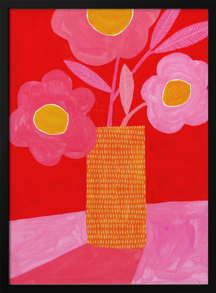 Modern Daisy Pink &amp;amp; Red - Stretched Canvas, Poster or Fine Art Print - I Heart Wall Art - Poster Print, Canvas Print or Framed Art Print