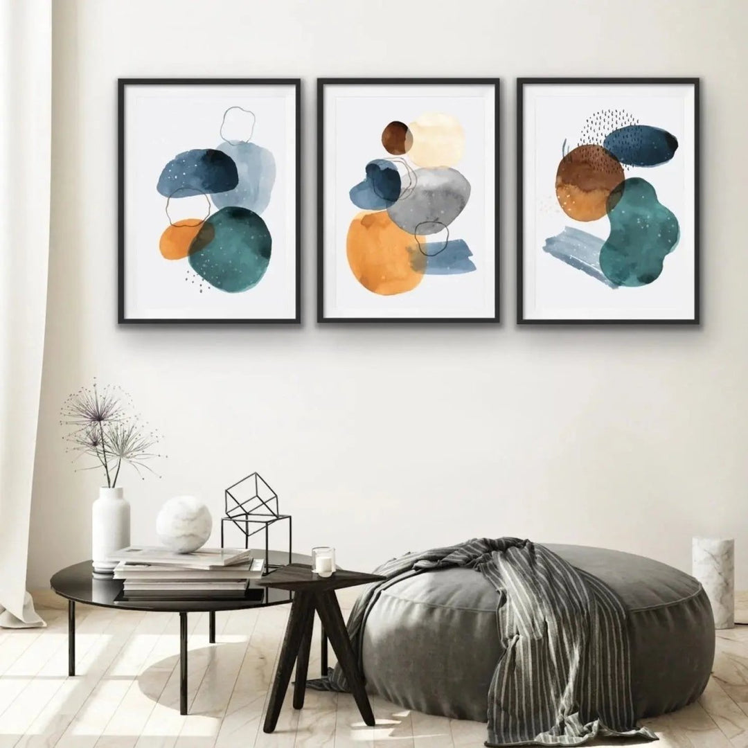 Modern Dreams - Three Piece Geometric Painted Wall Art Print s Triptych - I Heart Wall Art - Poster Print, Canvas Print or Framed Art Print