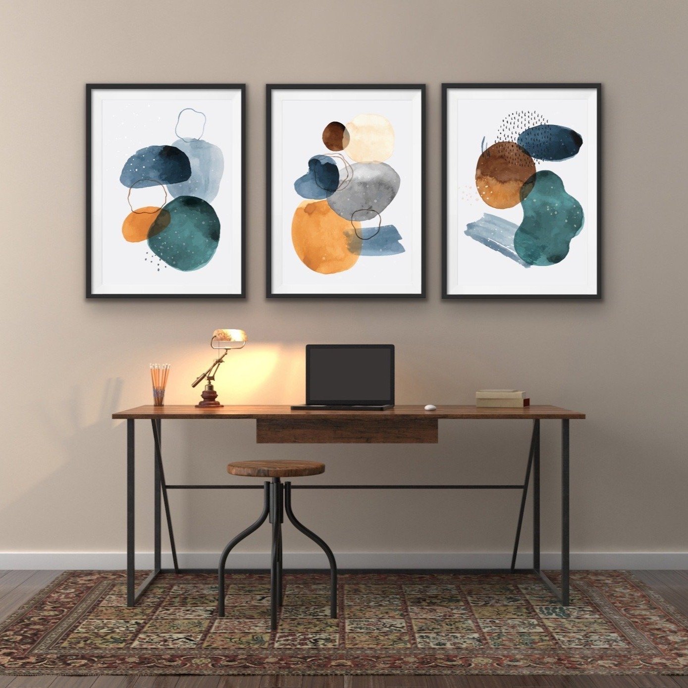 Modern Dreams - Three Piece Geometric Painted Wall Art Print s Triptych - I Heart Wall Art