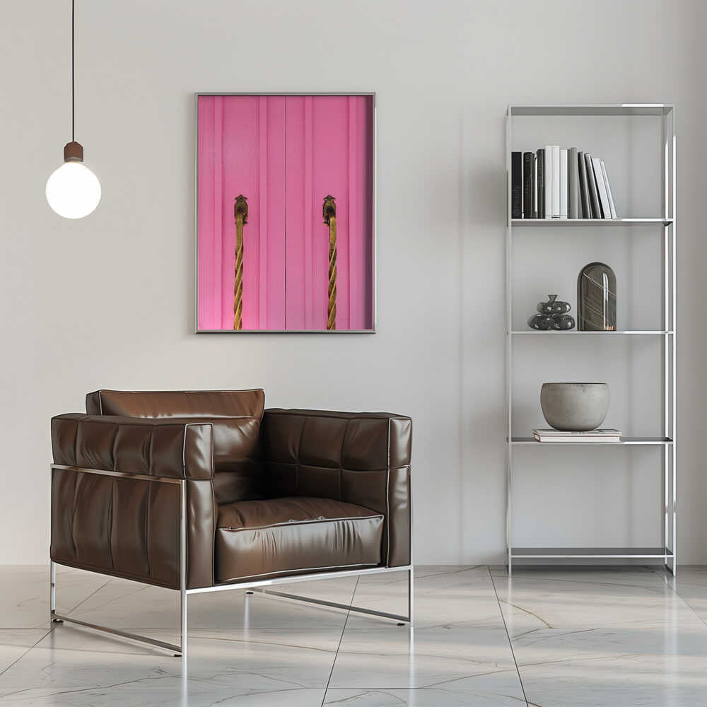 Modern Pink Doors with Brass Handles - Stretched Canvas, Poster or Fine Art Print - I Heart Wall Art - Poster Print, Canvas Print or Framed Art Print