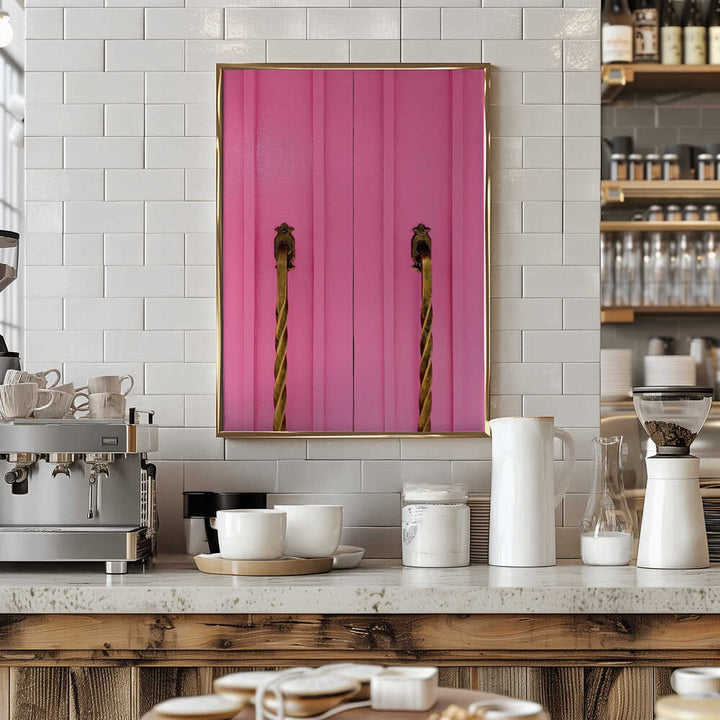 Modern Pink Doors with Brass Handles - Stretched Canvas, Poster or Fine Art Print - I Heart Wall Art - Poster Print, Canvas Print or Framed Art Print