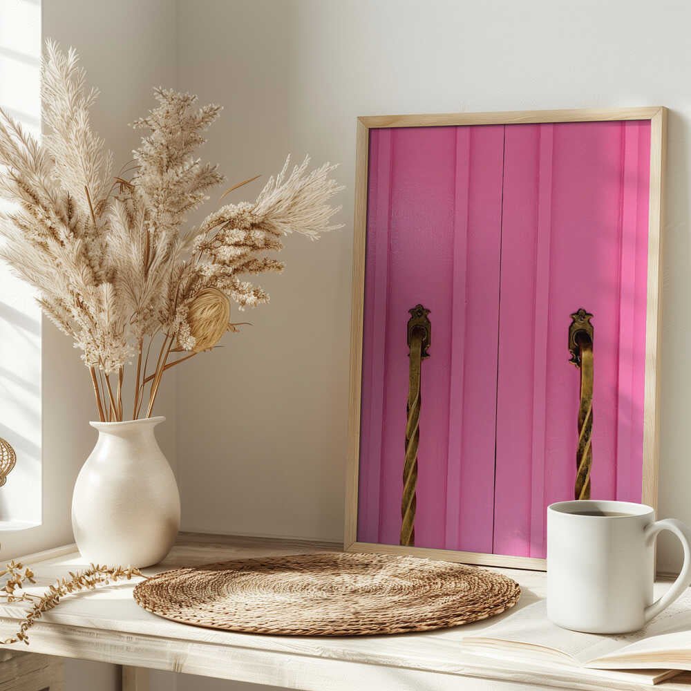 Modern Pink Doors with Brass Handles - Stretched Canvas, Poster or Fine Art Print - I Heart Wall Art - Poster Print, Canvas Print or Framed Art Print