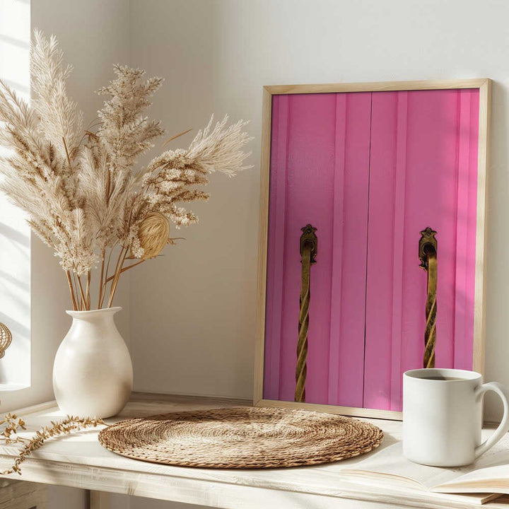 Modern Pink Doors with Brass Handles - Stretched Canvas, Poster or Fine Art Print - I Heart Wall Art - Poster Print, Canvas Print or Framed Art Print
