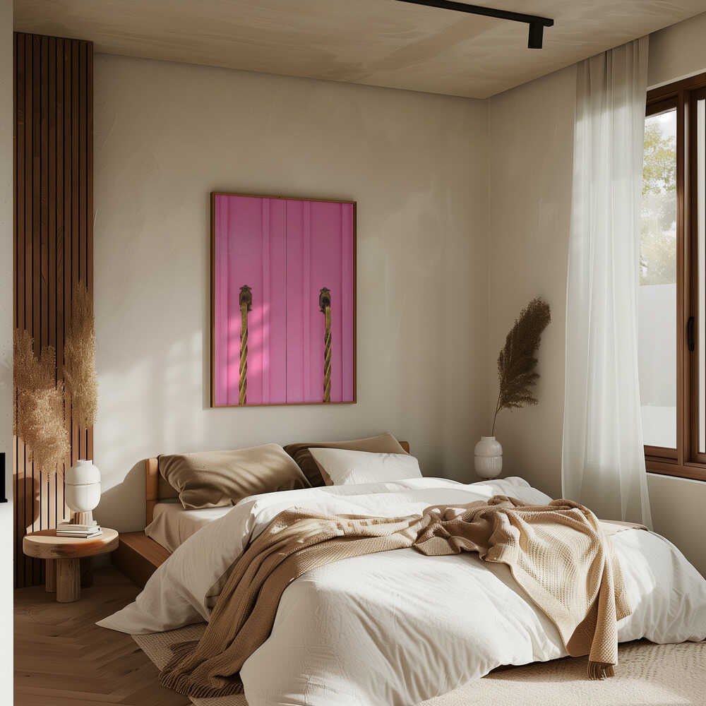 Modern Pink Doors with Brass Handles - Stretched Canvas, Poster or Fine Art Print - I Heart Wall Art - Poster Print, Canvas Print or Framed Art Print