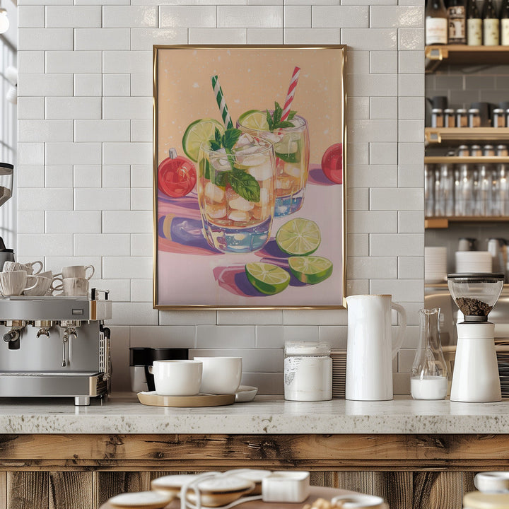 Mojito Summer Cocktails with Lime and Mint - Stretched Canvas, Poster or Fine Art Print I Heart Wall Art
