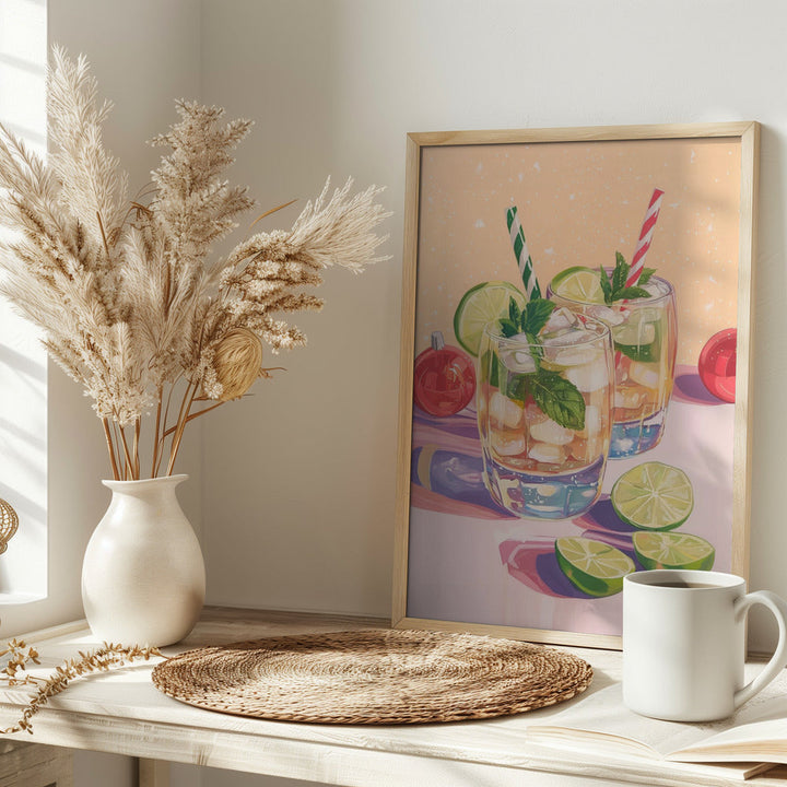 Mojito Summer Cocktails with Lime and Mint - Stretched Canvas, Poster or Fine Art Print I Heart Wall Art