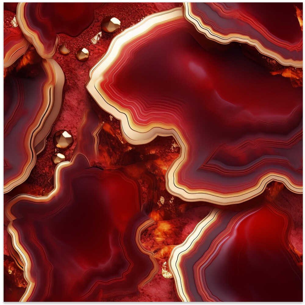Molten Red Gold Geode - Square Stretched Canvas, Poster or Fine Art Print - I Heart Wall Art - Poster Print, Canvas Print or Framed Art Print