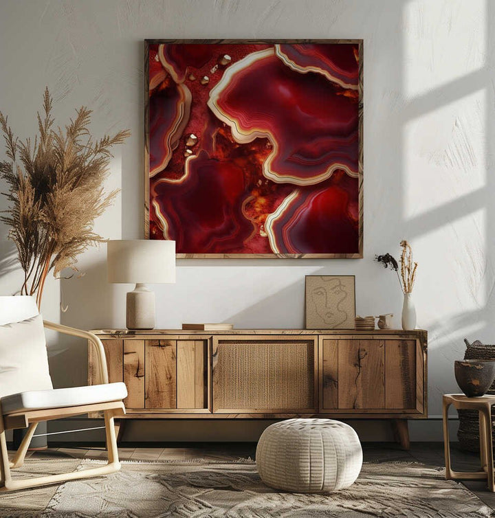 Molten Red Gold Geode - Square Stretched Canvas, Poster or Fine Art Print - I Heart Wall Art - Poster Print, Canvas Print or Framed Art Print