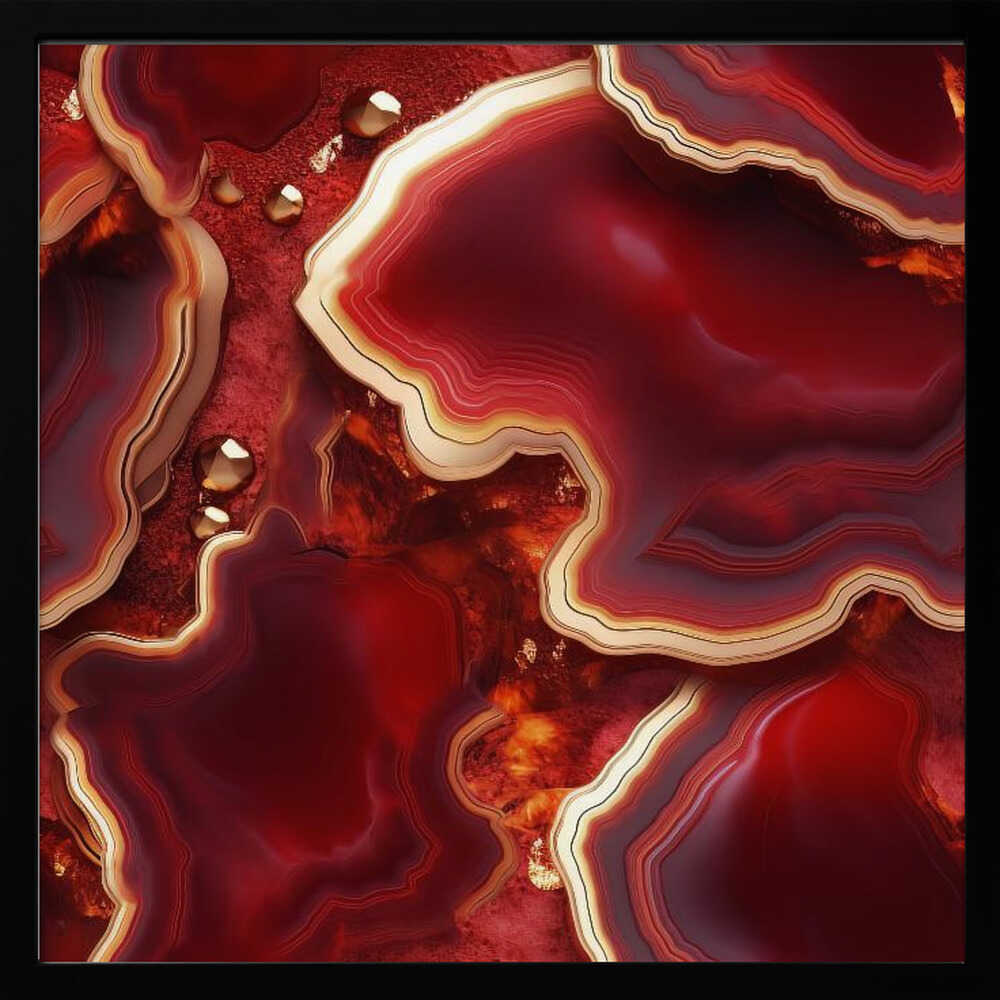 Molten Red Gold Geode - Square Stretched Canvas, Poster or Fine Art Print - I Heart Wall Art - Poster Print, Canvas Print or Framed Art Print