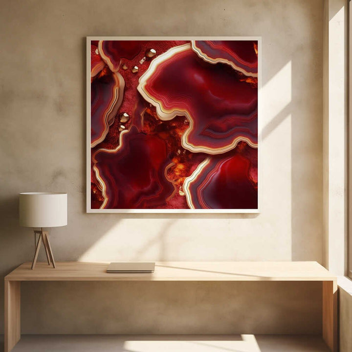 Molten Red Gold Geode - Square Stretched Canvas, Poster or Fine Art Print - I Heart Wall Art - Poster Print, Canvas Print or Framed Art Print