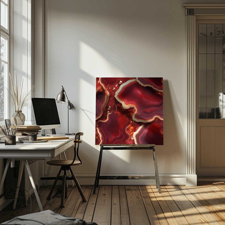 Molten Red Gold Geode - Square Stretched Canvas, Poster or Fine Art Print - I Heart Wall Art - Poster Print, Canvas Print or Framed Art Print