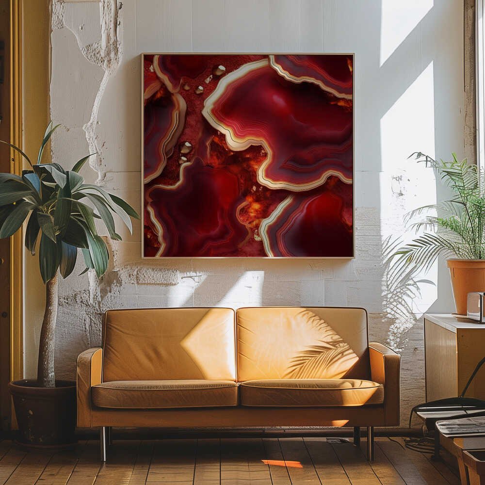 Molten Red Gold Geode - Square Stretched Canvas, Poster or Fine Art Print - I Heart Wall Art - Poster Print, Canvas Print or Framed Art Print