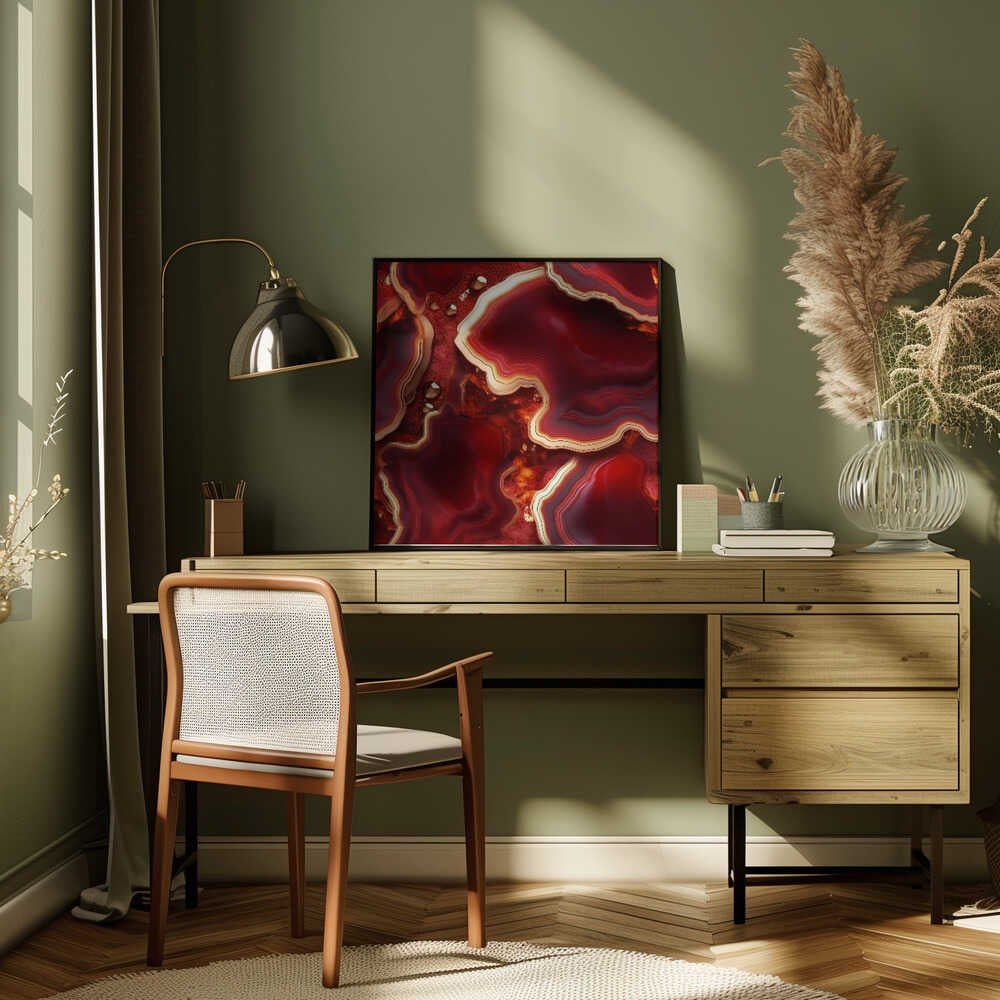 Molten Red Gold Geode - Square Stretched Canvas, Poster or Fine Art Print - I Heart Wall Art - Poster Print, Canvas Print or Framed Art Print