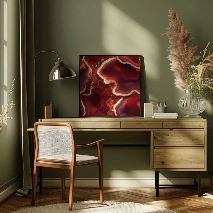 Molten Red Gold Geode - Square Stretched Canvas, Poster or Fine Art Print - I Heart Wall Art - Poster Print, Canvas Print or Framed Art Print
