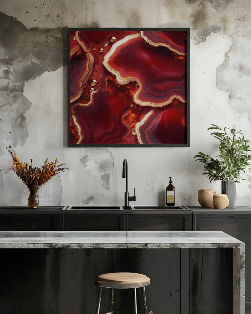 Molten Red Gold Geode - Square Stretched Canvas, Poster or Fine Art Print - I Heart Wall Art - Poster Print, Canvas Print or Framed Art Print