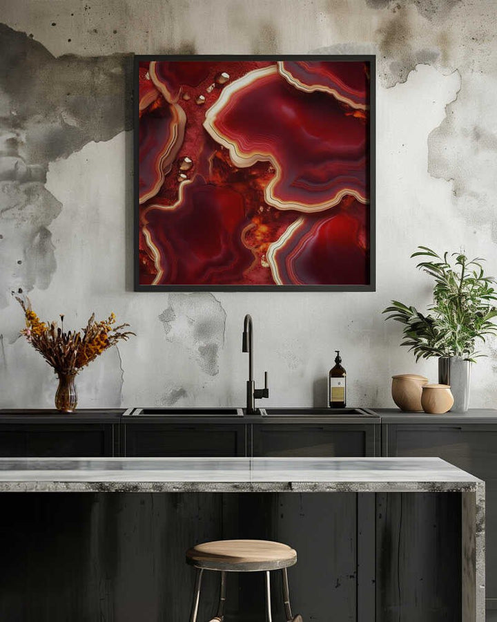 Molten Red Gold Geode - Square Stretched Canvas, Poster or Fine Art Print - I Heart Wall Art - Poster Print, Canvas Print or Framed Art Print