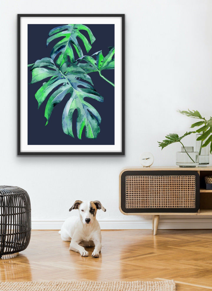 Monstera Kiss - Monstera Print On Blue Background Canvas or Art Print - I Heart Wall Art