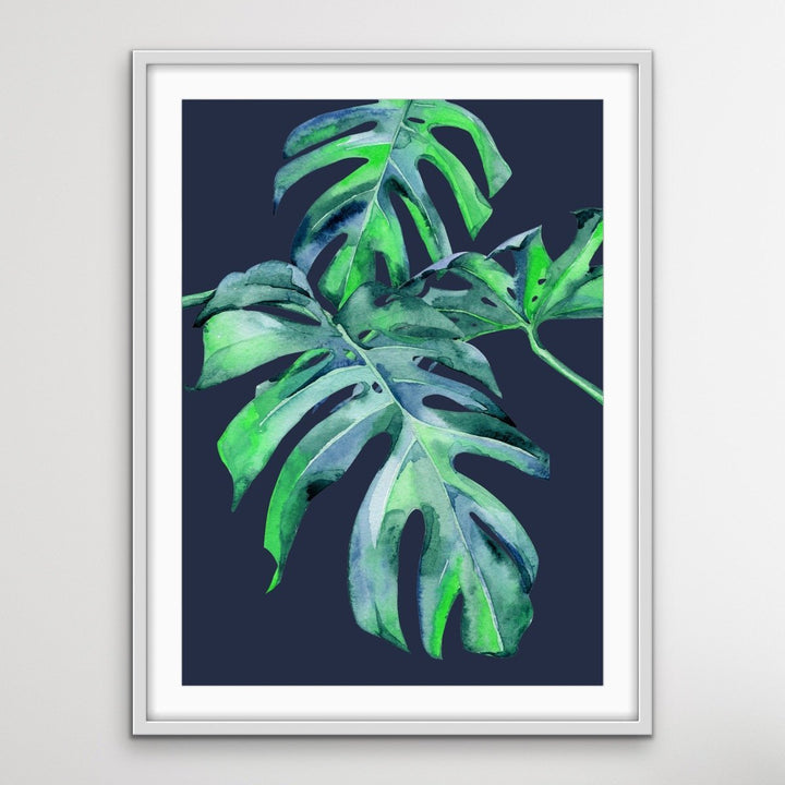 Monstera Kiss - Monstera Print On Blue Background Canvas or Art Print - I Heart Wall Art