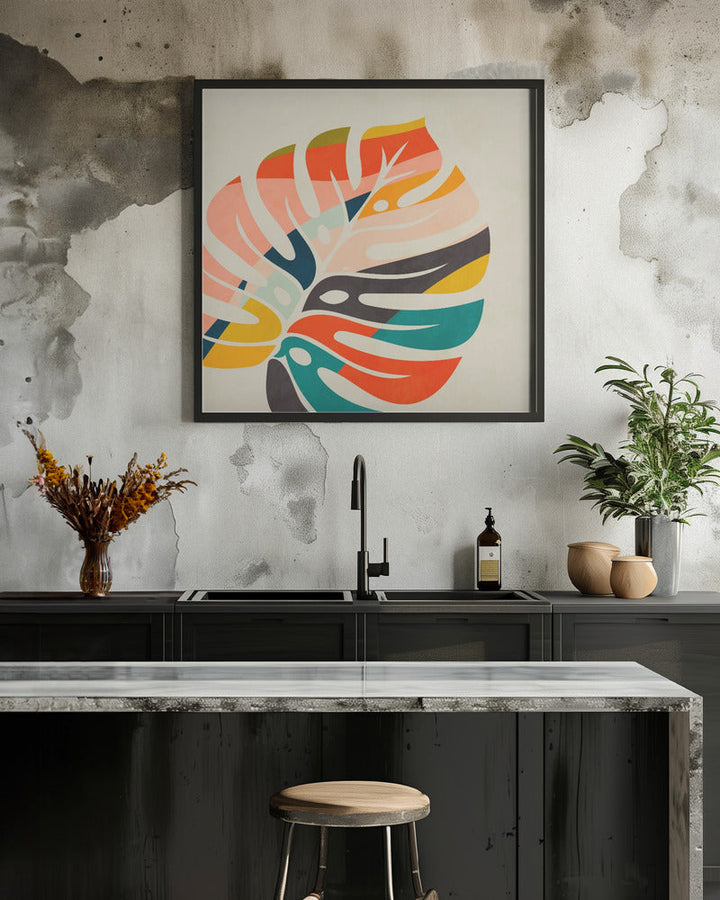 Monstera Leave colorful - Square Stretched Canvas, Poster or Fine Art Print I Heart Wall Art