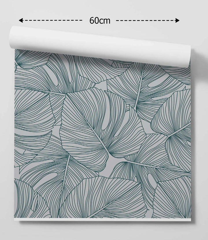 Monstera Line Wallpaper - Blue and Light Grey Monstera line Art Removable Peel and Stick or Soak and Stick Wallpaper I Heart Wall Art Australia