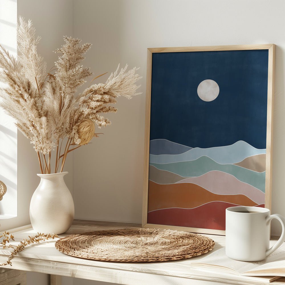 Moonlit Hill Scape - Stretched Canvas, Poster or Fine Art Print - I Heart Wall Art - Poster Print, Canvas Print or Framed Art Print