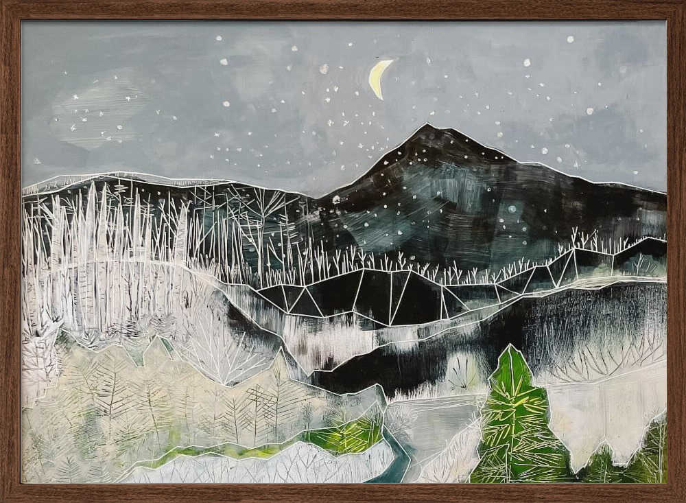 Moonlit Mountain Forest - Stretched Canvas, Poster or Fine Art Print - I Heart Wall Art - Poster Print, Canvas Print or Framed Art Print
