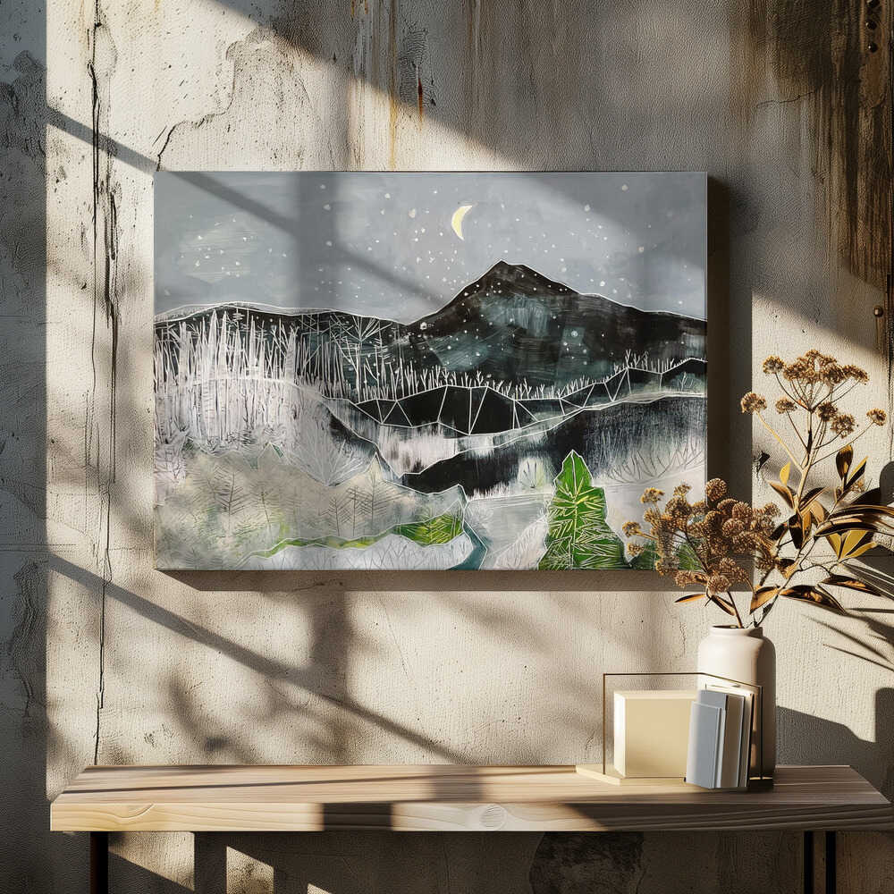 Moonlit Mountain Forest - Stretched Canvas, Poster or Fine Art Print - I Heart Wall Art - Poster Print, Canvas Print or Framed Art Print