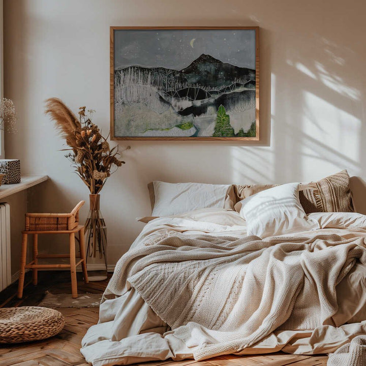 Moonlit Mountain Forest - Stretched Canvas, Poster or Fine Art Print - I Heart Wall Art - Poster Print, Canvas Print or Framed Art Print