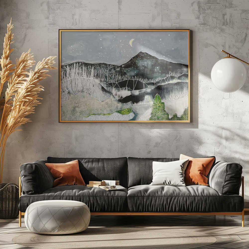 Moonlit Mountain Forest - Stretched Canvas, Poster or Fine Art Print - I Heart Wall Art - Poster Print, Canvas Print or Framed Art Print