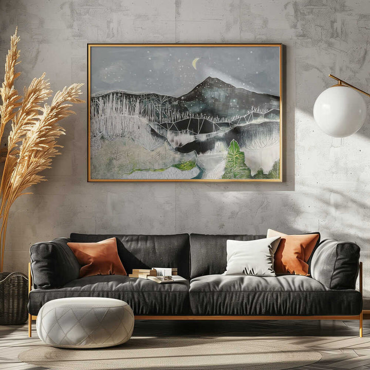 Moonlit Mountain Forest - Stretched Canvas, Poster or Fine Art Print - I Heart Wall Art - Poster Print, Canvas Print or Framed Art Print
