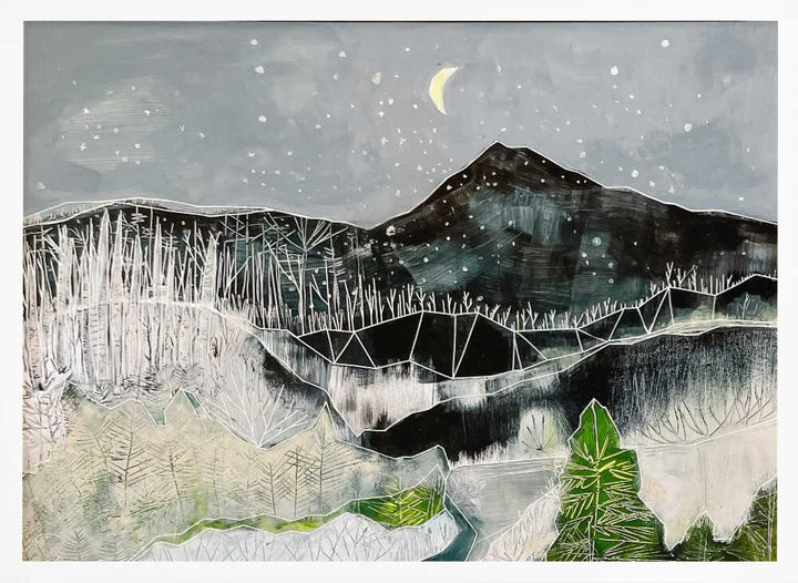 Moonlit Mountain Forest - Stretched Canvas, Poster or Fine Art Print - I Heart Wall Art - Poster Print, Canvas Print or Framed Art Print