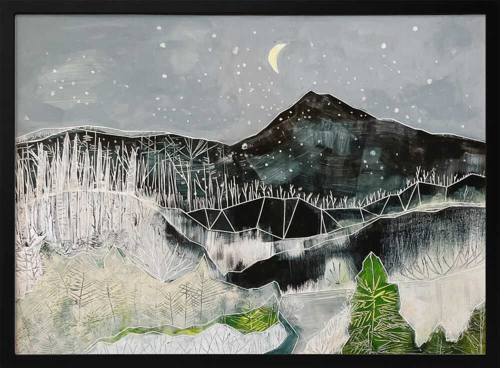 Moonlit Mountain Forest - Stretched Canvas, Poster or Fine Art Print - I Heart Wall Art - Poster Print, Canvas Print or Framed Art Print