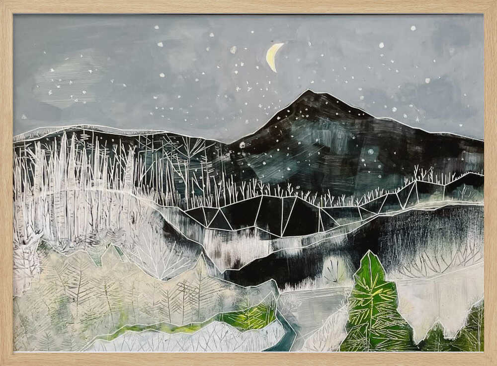 Moonlit Mountain Forest - Stretched Canvas, Poster or Fine Art Print - I Heart Wall Art - Poster Print, Canvas Print or Framed Art Print