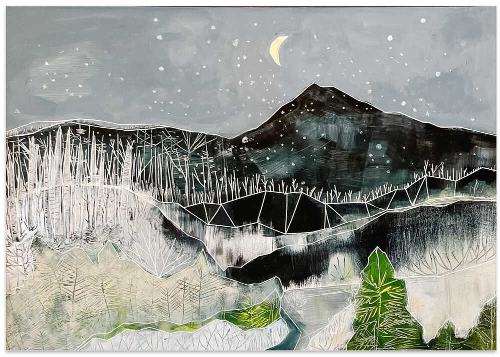 Moonlit Mountain Forest - Stretched Canvas, Poster or Fine Art Print - I Heart Wall Art - Poster Print, Canvas Print or Framed Art Print