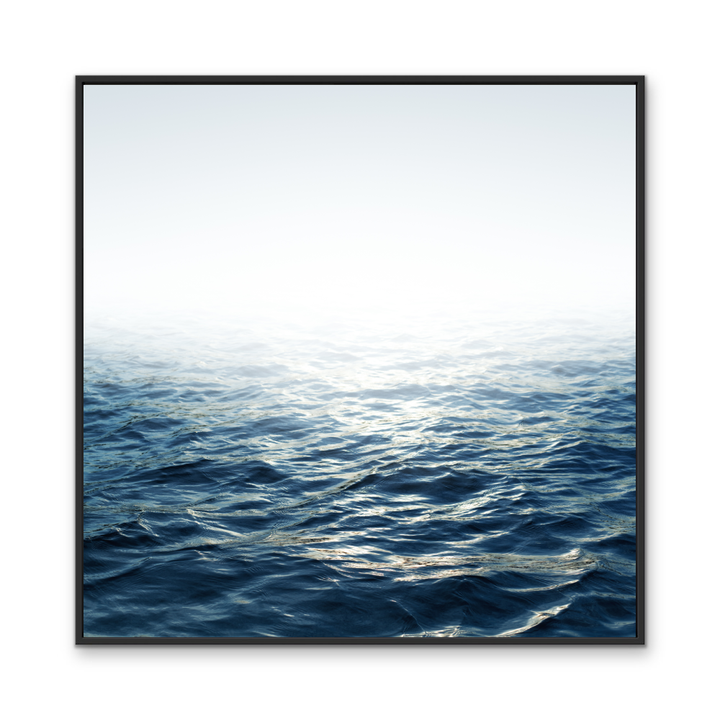 Square-framed Moonlit Ocean Hamptons water coastal print on canvas featuring deep blue waves and soft white horizon