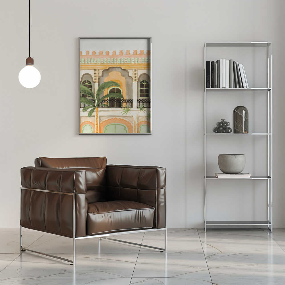 Moroccan Building with Palms - Stretched Canvas, Poster or Fine Art Print - I Heart Wall Art - Poster Print, Canvas Print or Framed Art Print