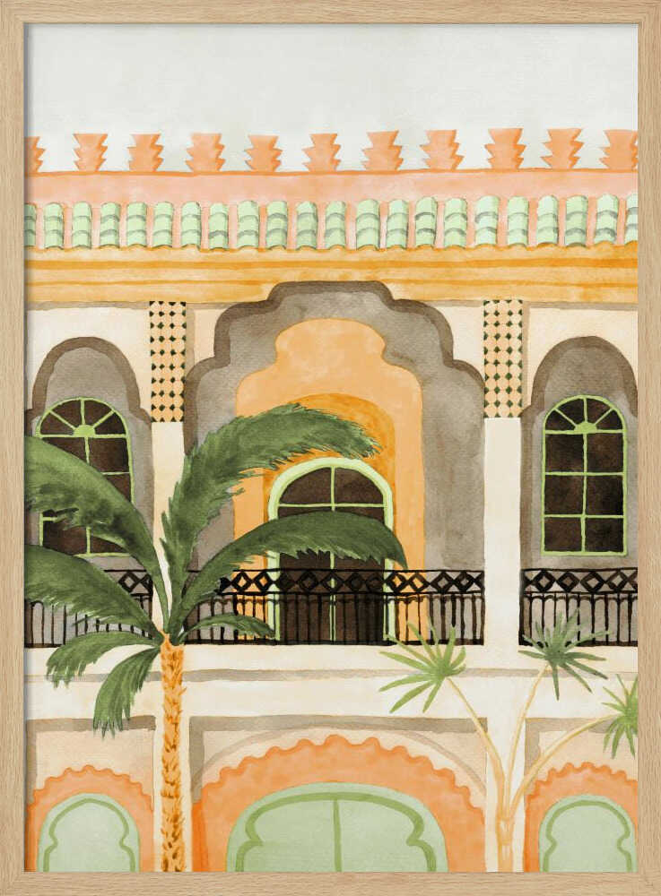 Moroccan Building with Palms - Stretched Canvas, Poster or Fine Art Print - I Heart Wall Art - Poster Print, Canvas Print or Framed Art Print