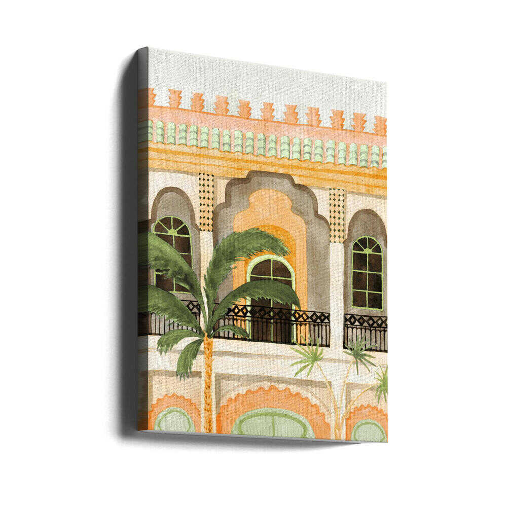 Moroccan Building with Palms - Stretched Canvas, Poster or Fine Art Print - I Heart Wall Art - Poster Print, Canvas Print or Framed Art Print