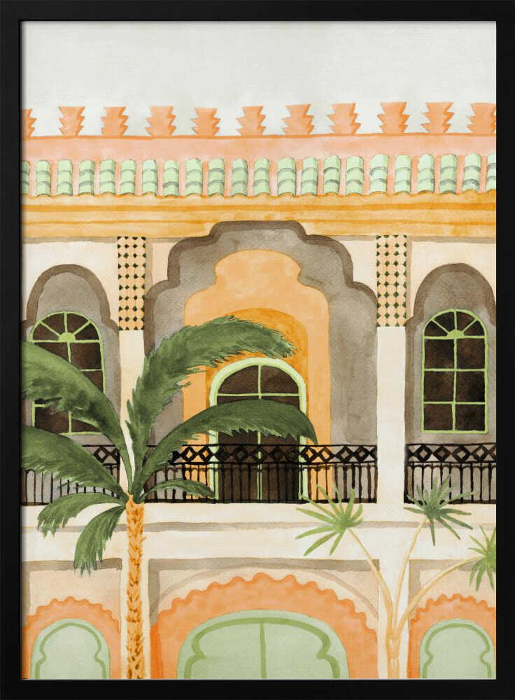 Moroccan Building with Palms - Stretched Canvas, Poster or Fine Art Print - I Heart Wall Art - Poster Print, Canvas Print or Framed Art Print