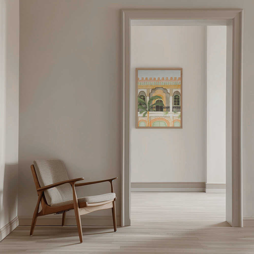 Moroccan Building with Palms - Stretched Canvas, Poster or Fine Art Print - I Heart Wall Art - Poster Print, Canvas Print or Framed Art Print