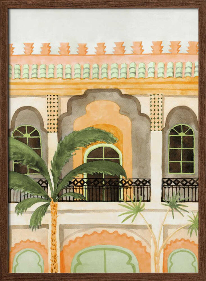 Moroccan Building with Palms - Stretched Canvas, Poster or Fine Art Print - I Heart Wall Art - Poster Print, Canvas Print or Framed Art Print